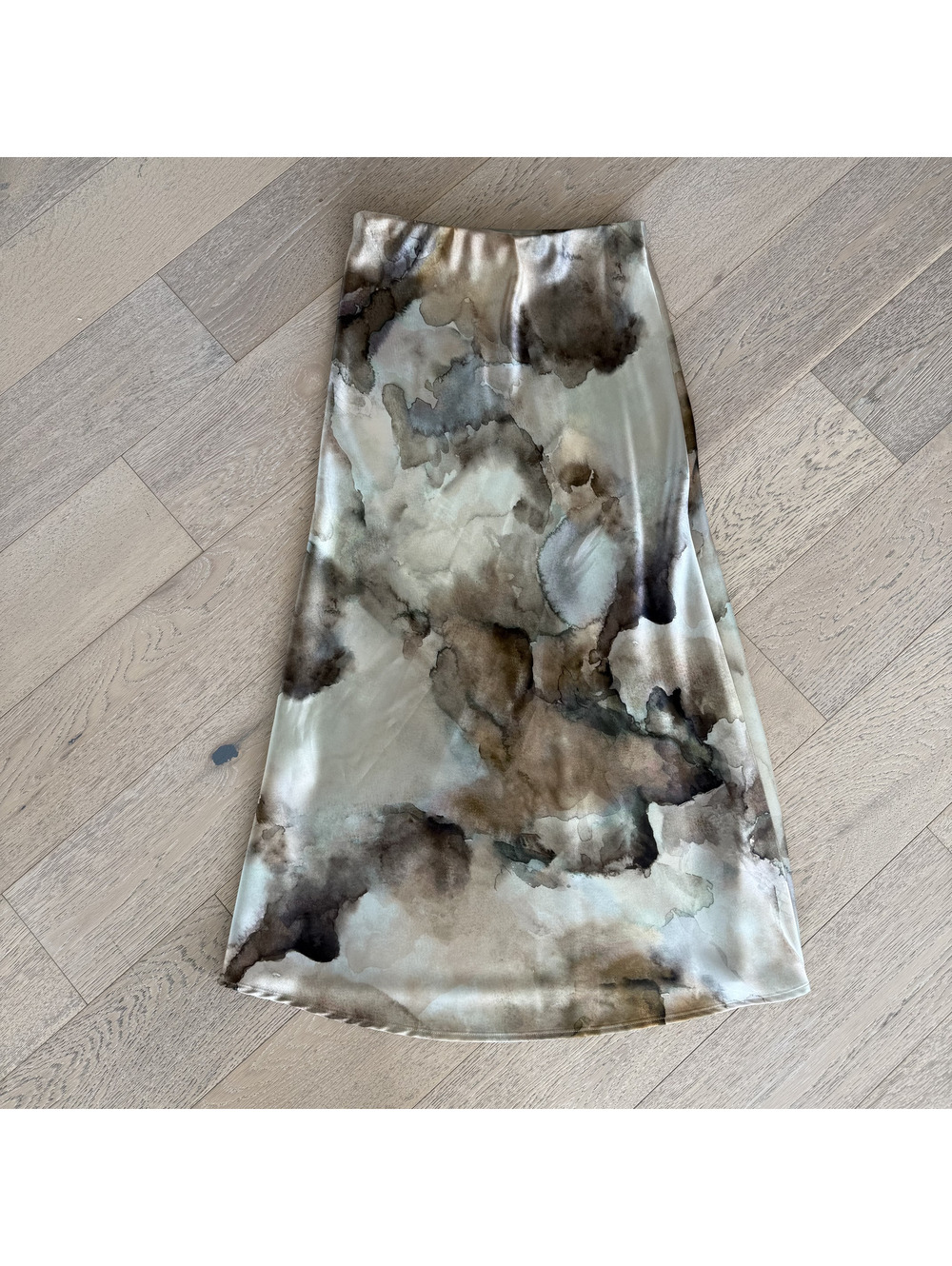 Zara Abstract Watercolor Oil Print Neutral Midi Skirt Fall Size S - Picture 6 of 6